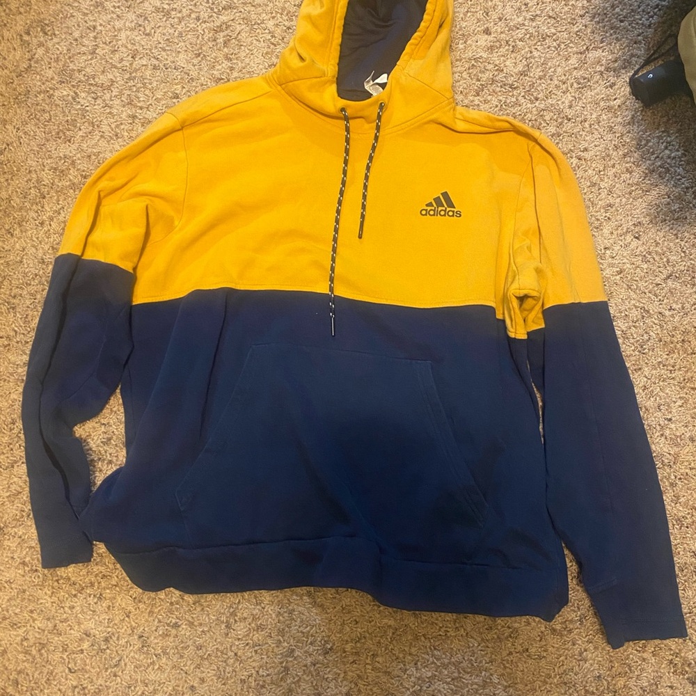 Adidas Men's Two-Tone Yellow and Navy Hoodie - Picture 3 of 5